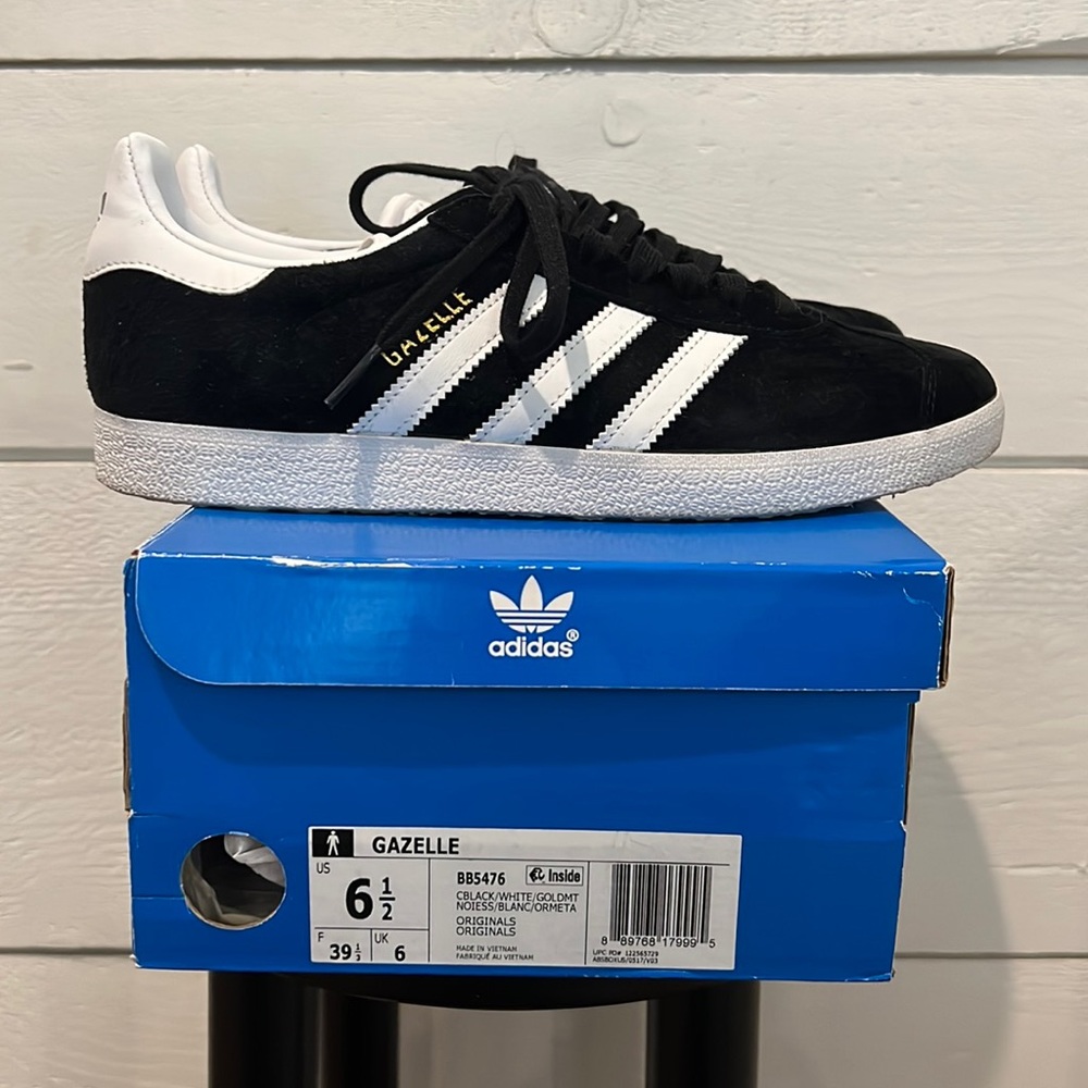 Adidas Originals Gazelle Shoes, Black & White, W 7.5 / M 6.5